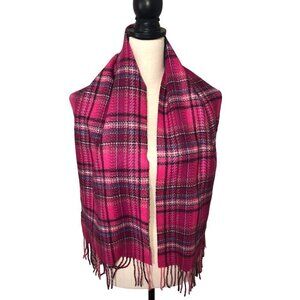 V Fraas Scarf Cashmink 11"X52" Pink Plaid Fringe Soft Cozy Winter Fall Germany